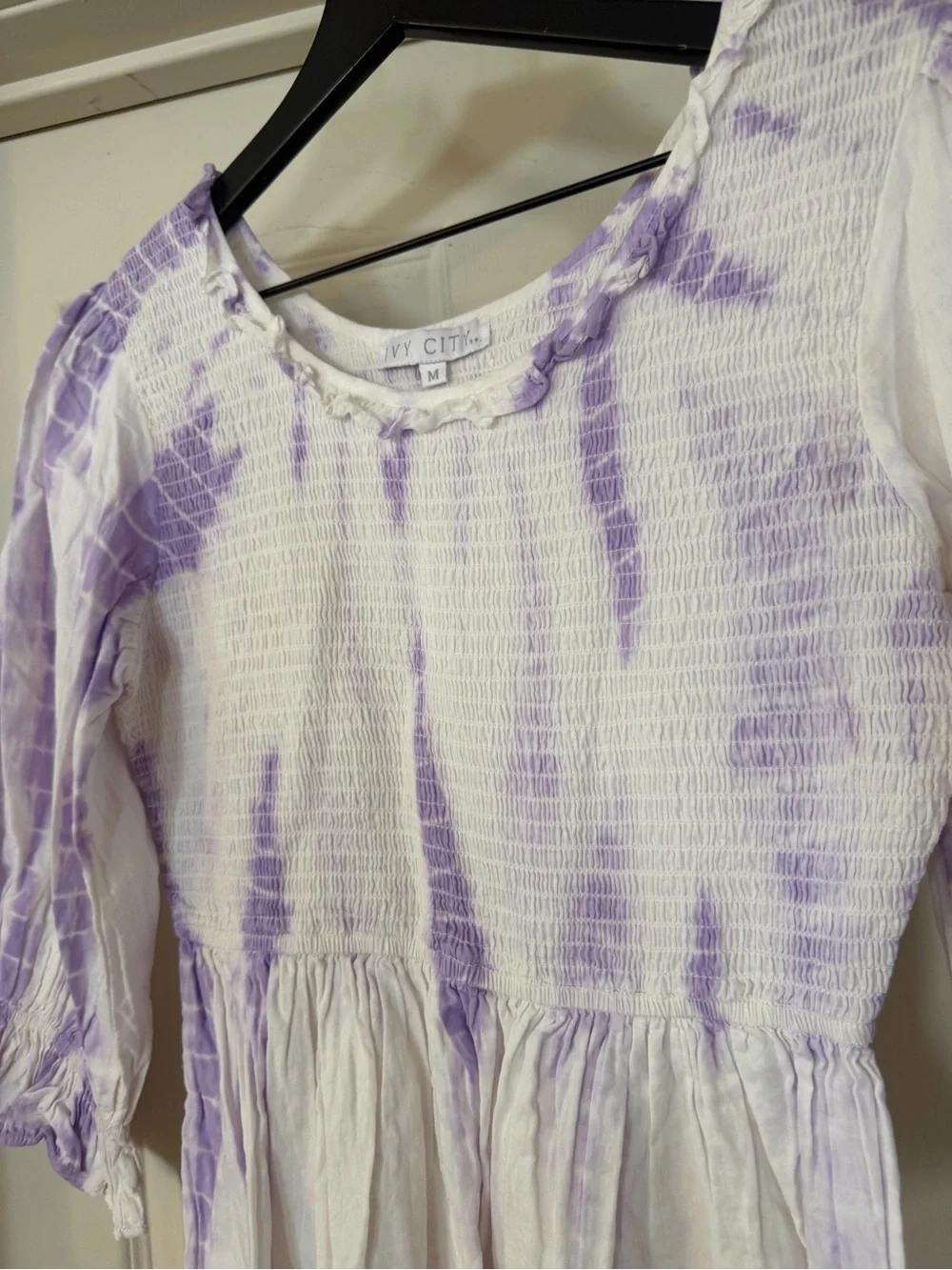 Ivy City Co Lavender Tie-Dye Smocked Midi Dress